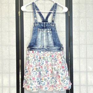Jordache Bibbed Denim Overall Top & Sheer Lace Floral Skirt Dress L Boho Western